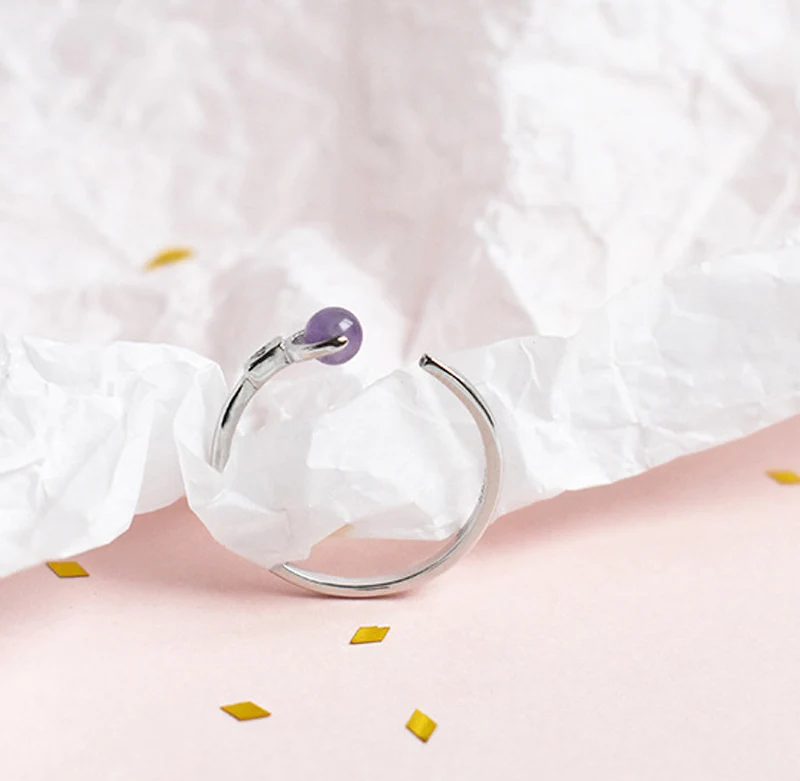 Amethyst Кольцо с открытым хвостом из стерлингового серебра S925 пробы, кольцо с аметистом, натуральным кристаллом розового кварца, милое модное кольцо рейки, исцеляющее ювелирное изделие - Цвет камня: Amethyst