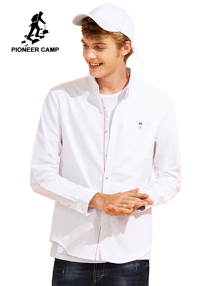 Мужская рубашка Pioneer Camp однотонная Повседневная с длинным рукавом из хлопка