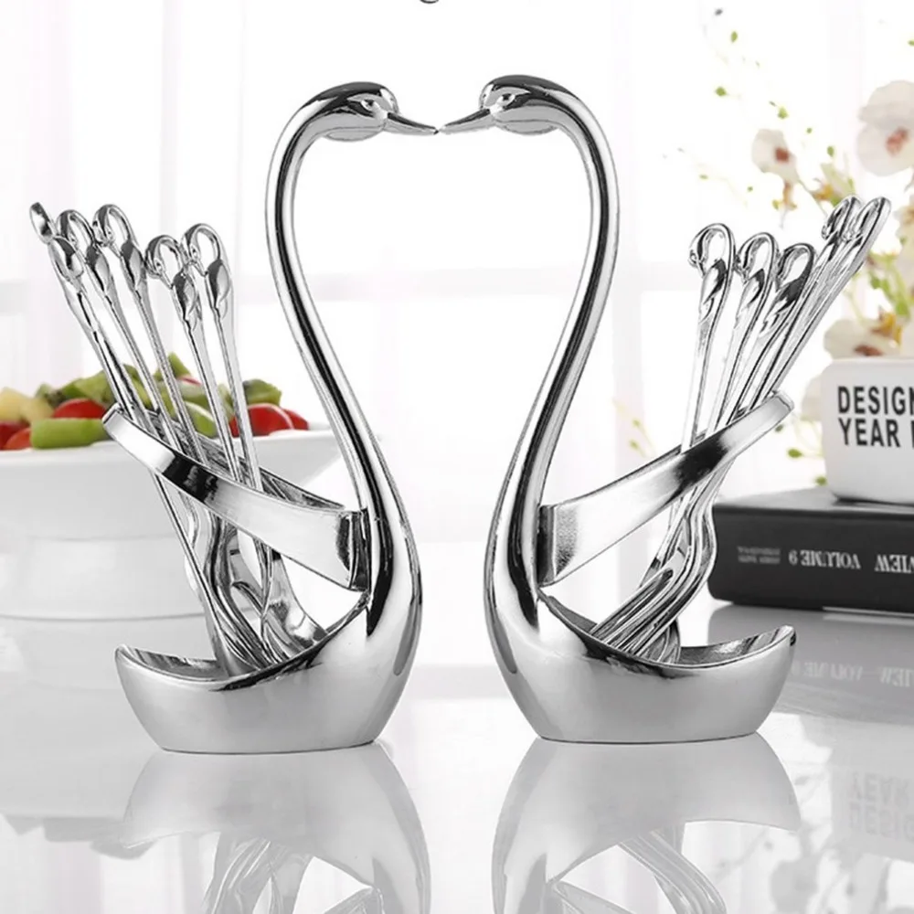 

1PCS Zinc Alloy Fork Spoon Tableware Stand Holder Swan Shaped Fruit Food Fork Spoon Knife Base Holder Kitchen Tools