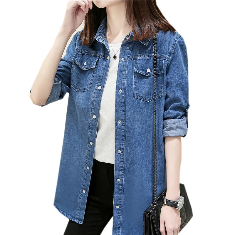 Женская джинсовая куртка Весенняя однобортная Свободная Повседневная