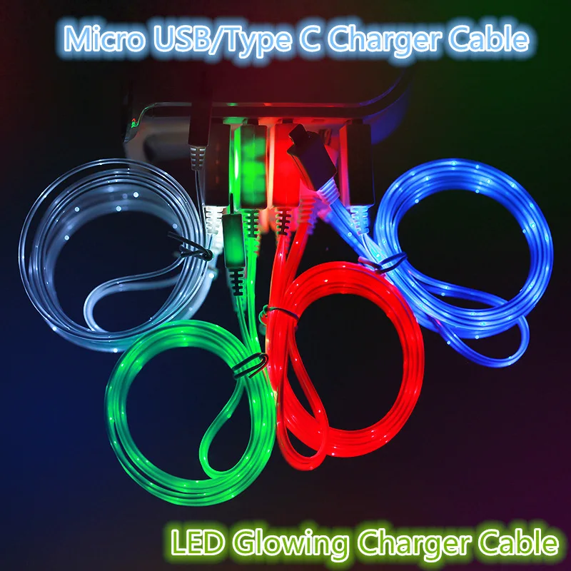 Светодиодный светящийся Micro USB Type C зарядный кабель для Huawei P30 Pro Honor 10i 9 Lite Xiaomi Redmi Note