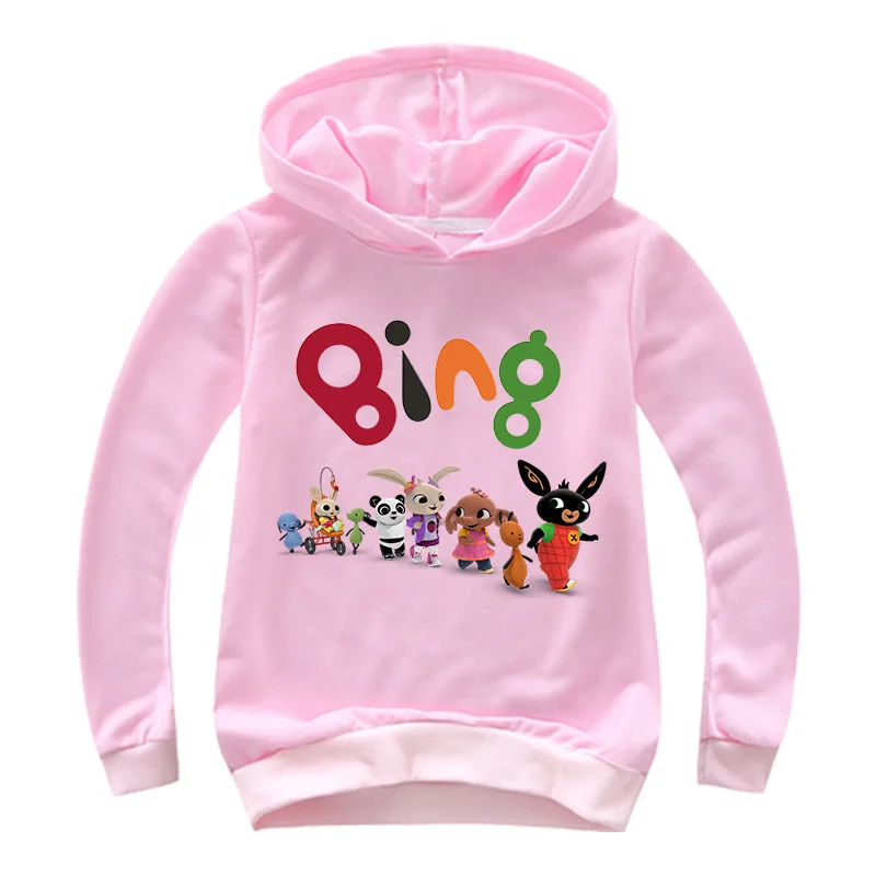 Детская толстовка с капюшоном Bing Bunny; толстовки с капюшоном; толстовка с длинными рукавами для мальчиков и девочек; Bing толстовка с кроликом; пальто; детский топ с капюшоном - Цвет: Розовый