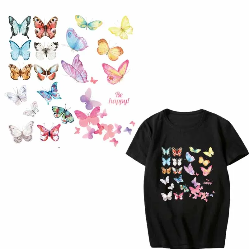

Iron on Butterfly Patches for Girl Clothing DIY T-Shirts Washable Stickers Applique Heat Transfer Vinyl Badges Accessory Press