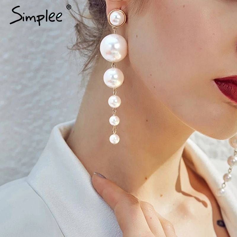Женские жемчужные серьги-капельки Simplee, белые круглые серьги, женская шикарная модная бижутерия из сплава, женская праздничная подвеска, ювелирные аксессуары