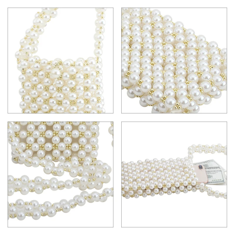 Женская сумка с жемчугом через плечо бисером белая ретро Сумка тоут ручной