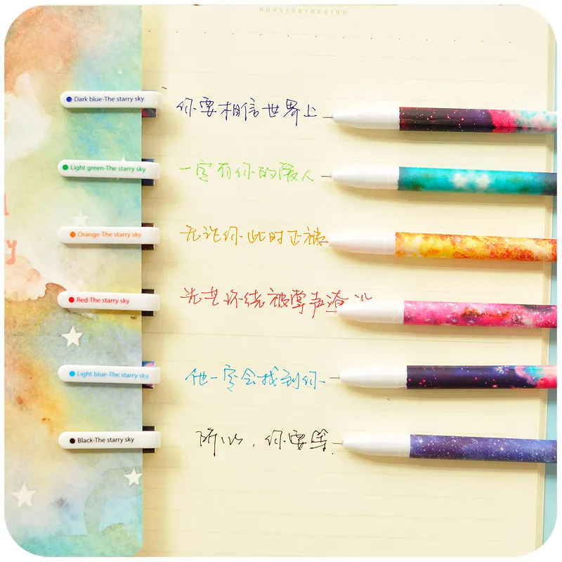 Набор гелевых ручек 6 цветов со звездным принтом шариковые ручки 0 38 мм