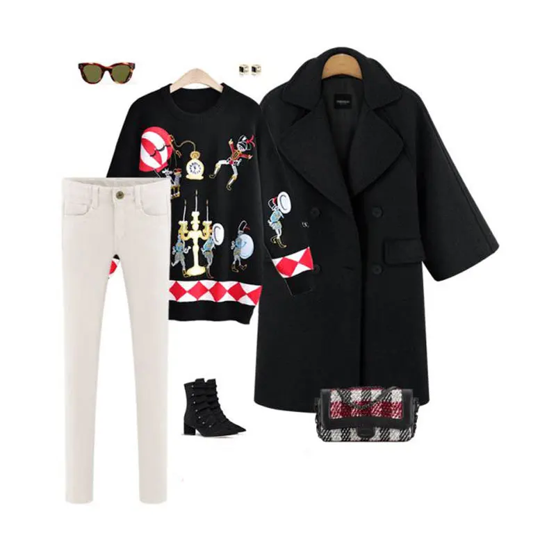 

Women Parka 2020 Fall Winter Black Woolen Maxi Long Coat Jackets Vintage Turn Down collar Double Breasted Overcoat Manteau Femme