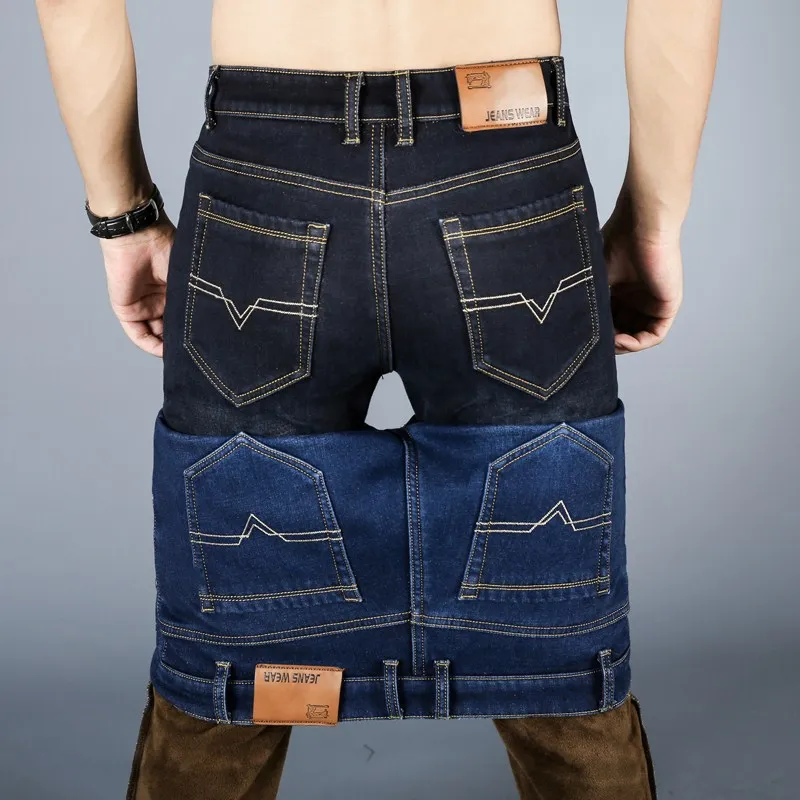 Зима 2020 Молодежные бархатные джинсы мужские деловые теплые прямые большого