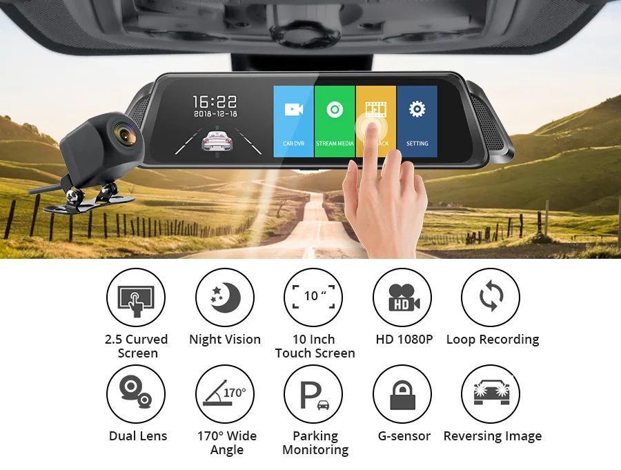 E-ACE, 10 дюймов, Автомобильный видеорегистратор, зеркало FHD 1080 P, видеорегистратор, автомобильная камера, двойной объектив, с камерой заднего вида, авто Регистратор