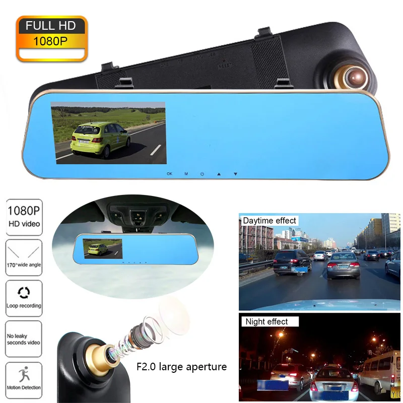Full HD 1080P Автомобильный видеорегистратор Камера 4 3 дюймов двойной объектив