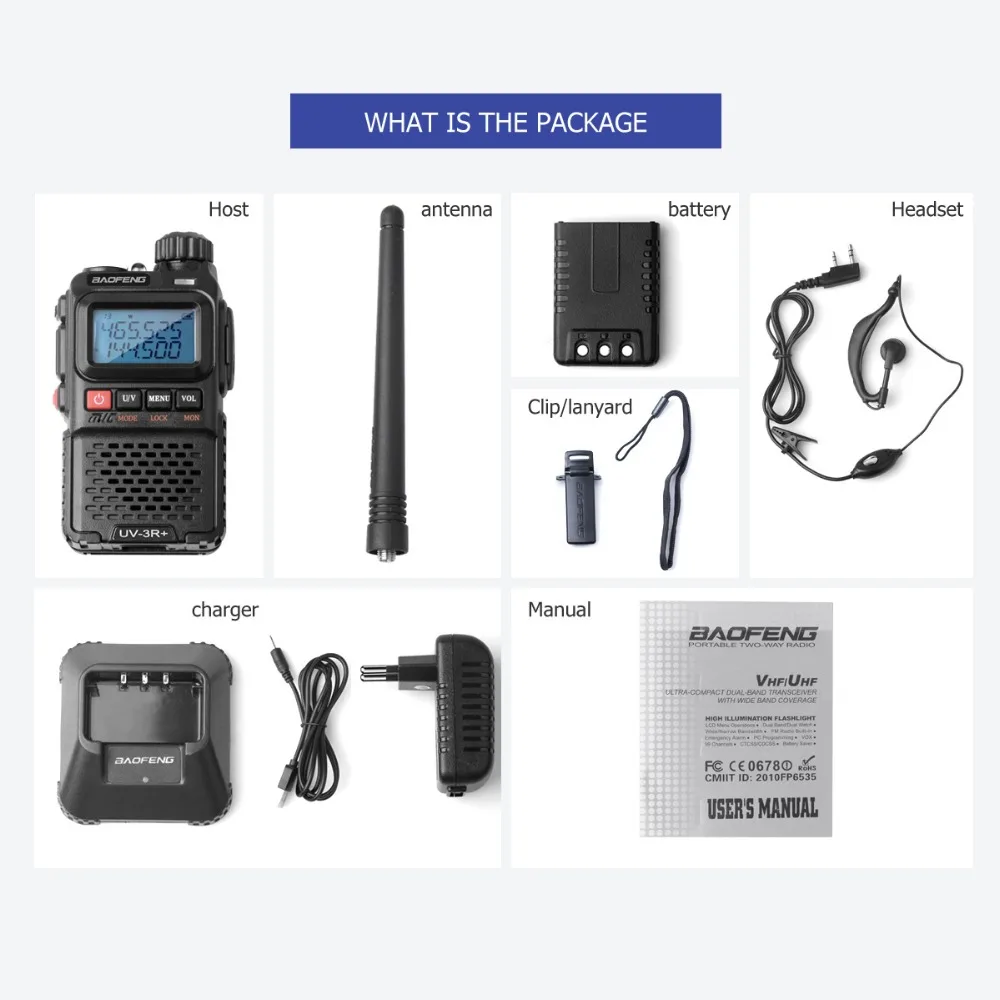 2 шт. Baofeng UV 3R Plus портативная рация UHF VHF + CB радио VOX фонарик мини FM трансивер Ham Радио