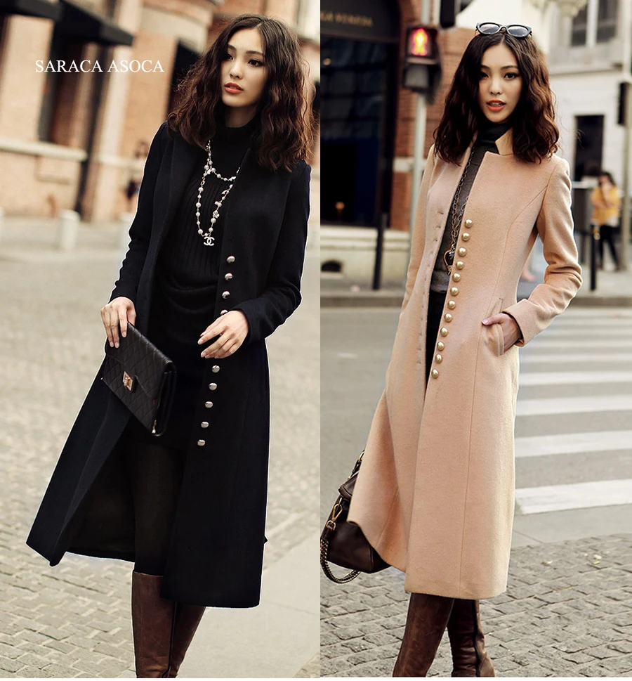 Новый Стиль Элегантный Воротник Тонкий Длинные пальто женские черные верблюд