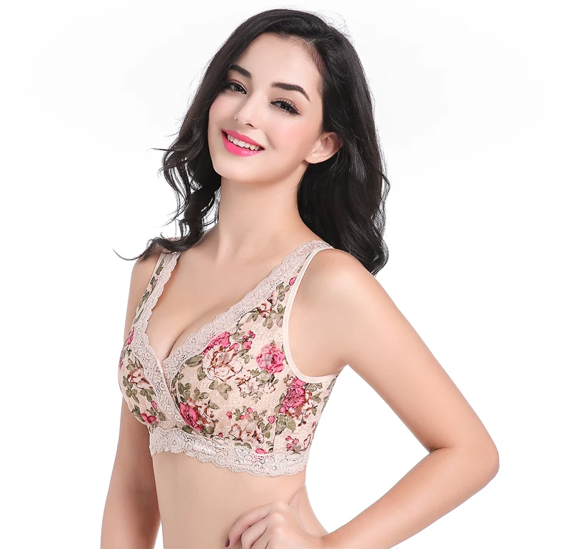 Бесшовный тонкий хлопковый массажный бюстгальтер без косточек с цветочным