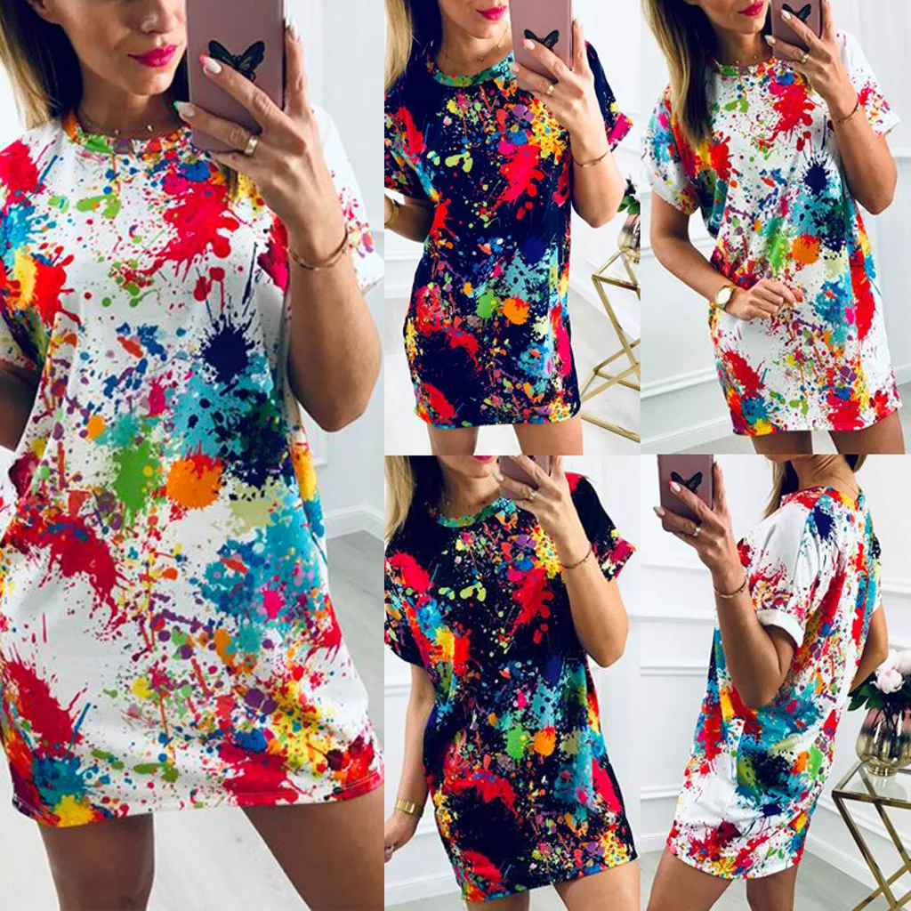 

Summer Hot Products Women Short Sleeve Gradient Print Shirt Dress Ladies Summer Beach Mini Dress Dresses Casual robe femme 40*