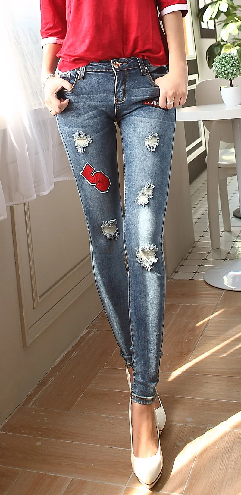 Лидер продаж модные женские/женские хлопковые рваные джинсовые брюки в стиле