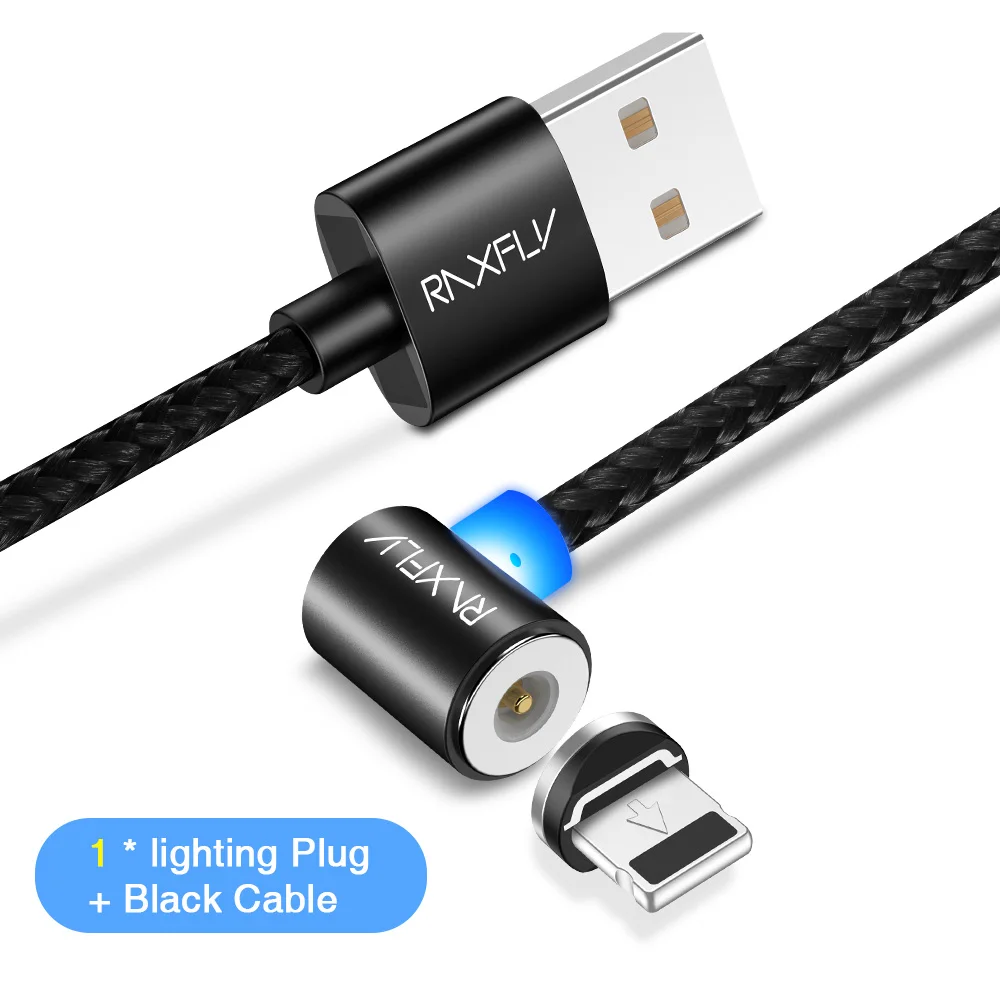 1 Plug Black Cable L-Тип Магнитный кабель для зарядки RAXFLY Кабель с разъемом микро-USB типа C Lightning/USB шнур для iPhone Магнит Зарядное устройство проволоки для iPhone 6 5 7 магнитный кабель магнитная зарядка - Цвет: 1 Plug Black Cable