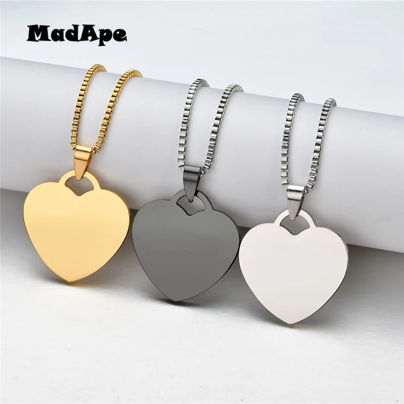 MadApe Custom нержавеющая стальное ожерелье гравировка фото слова имя сердце кулон
