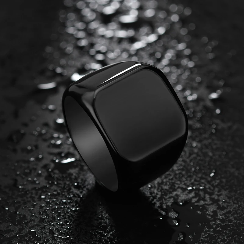 Nextvance Polishing Engraved Signet Ring Square Big Wide Band Название кольца Персонализированный подарок для байкеров Он-дракон Мужчины Punk Jewelry