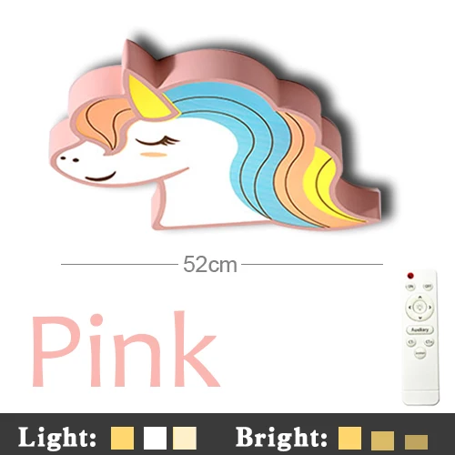 Pink-RC dimming Единорог светильник для детской комнаты светодиодный потолочный светильник s с пультом дистанционного управления мультяшный абажур детская комната милый потолочный светильник deco детская комната - Цвет корпуса: Pink-RC dimming