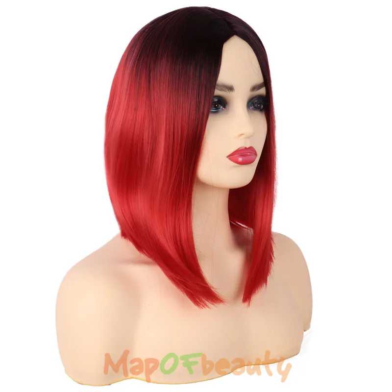 MapofBeauty 14 &quotчерный зеленый красный парик для женщин Боб короткий прямой косплея