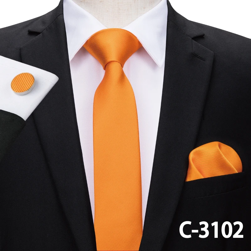 C-3102 Hi-Tie 6 см тонкий галстук сплошной Шелковый тканый красный синий простой цвет галстук носовой платок запонки набор мужские вечерние свадебные Узкий Тонкий галстук на шею - Цвет: C-3102