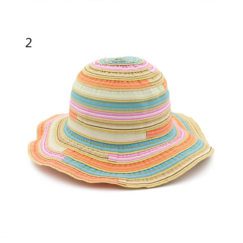 Summer Trendy Fashion Sweet Romantic Retro Classic Women Lady Stripped Outdoor Sun Proof Beach Wide Brim Bucket Hat|wide brim sun hat|sun beach