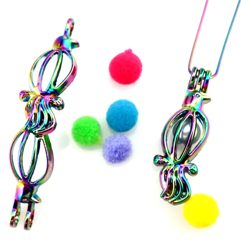 22&quot Rainbow Color Snake Chain Pick a Pearl Bird Cage Locket Aroma Essential Oil Diffuser (S-PC-585) | Украшения и аксессуары
