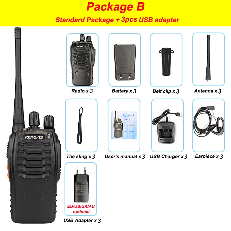 Package B 3 шт рация Retevis H777 16CH UHF 400-470MHz Ham радио HF трансивер 2 способа радио коммуникатор удобный A9104 - Цвет: Package B