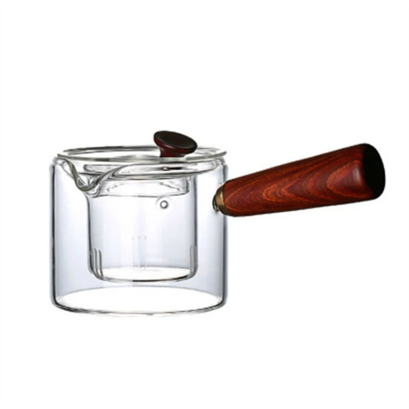 

500ml Chinese wood teapot Transparent blister teapot Heated teapot Heat-resistant glass Personality handle