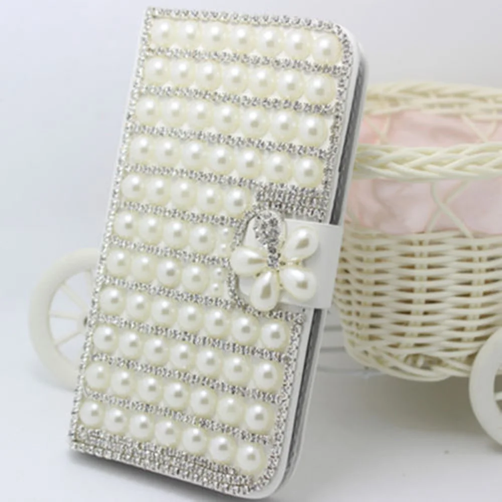 Для iphone 8 Plus элегантные бриллианты Bling кристалла жемчуг искусственная кожа флип