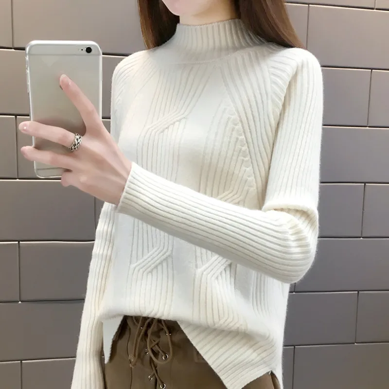 2018 Women Winter Sweater Autumn Half Turtleneck Pullovers Lady Sweaters Basic Female Knit Long Sleeve Jumper Tops Z19 | Женская одежда