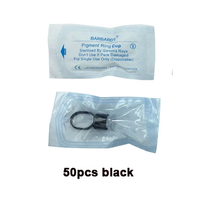 50pcs black Татуировка питания кольцо чашки Инструменты Пигмент для микроблейдинга держатель татуаж Аксессуары Одноразовые Стаканчики Чернила татуировки с губкой - Цвет: 50pcs black