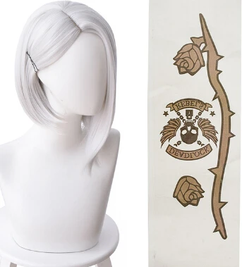 Wig with Tatto Игра OW Ashe парик волосы с татуировкой стикер Эш косплей белые парики костюм аксессуары Хэллоуин карнавал - Цвет: Wig with Tatto