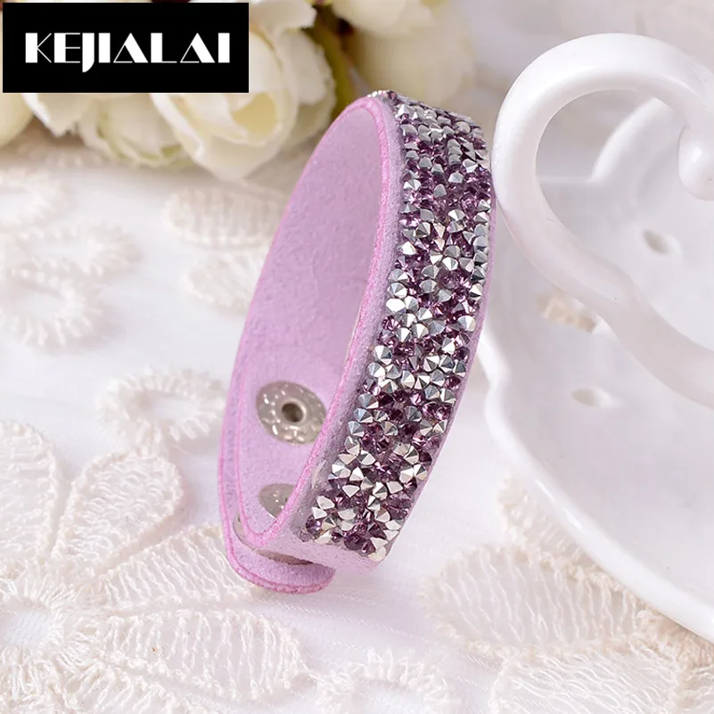 2017 Украшенные стразами Кожаные браслеты для Для женщин проложили блестящими