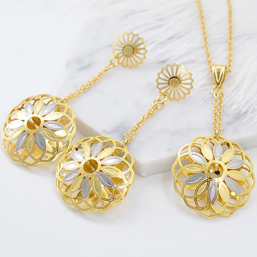 Earrings Necklace Sunny Jewelry, модные ювелирные изделия, длинные серьги, кулон, ювелирные наборы для женщин, большой круглый цветок, полые, вечерние, свадебные - Окраска металла: Earrings Necklace