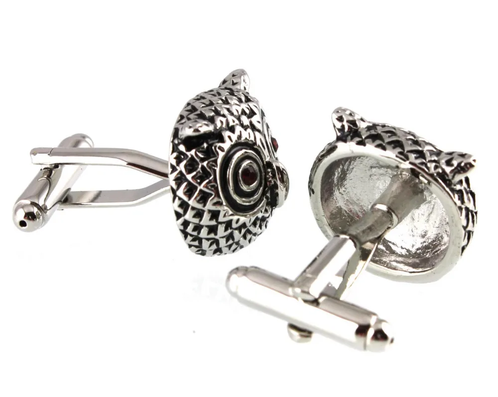 Мужские Запонки Sunnylink с изображением совы Красного глаза серебристые черные