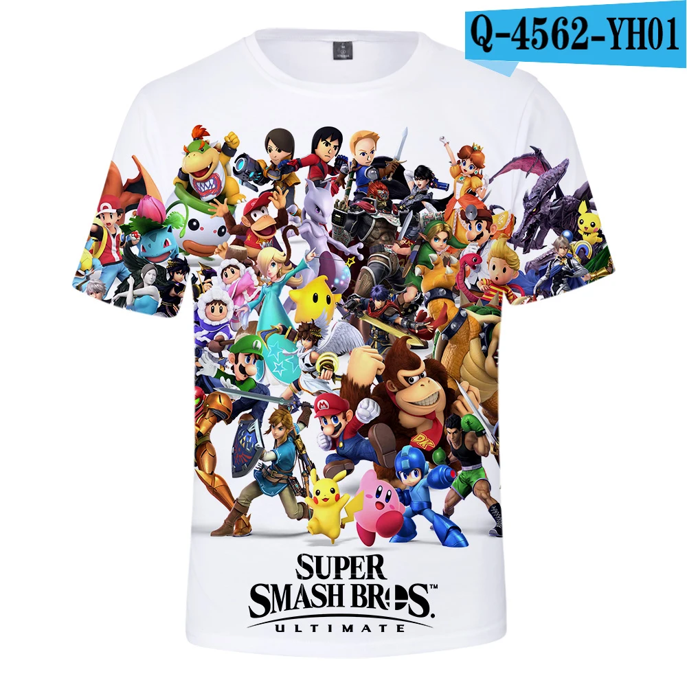 Супер Smash Bros. Повседневная Детская летняя футболка с 3D принтом из таркова, лидер продаж года, футболка с короткими рукавами, большие размеры - Цвет: Серый