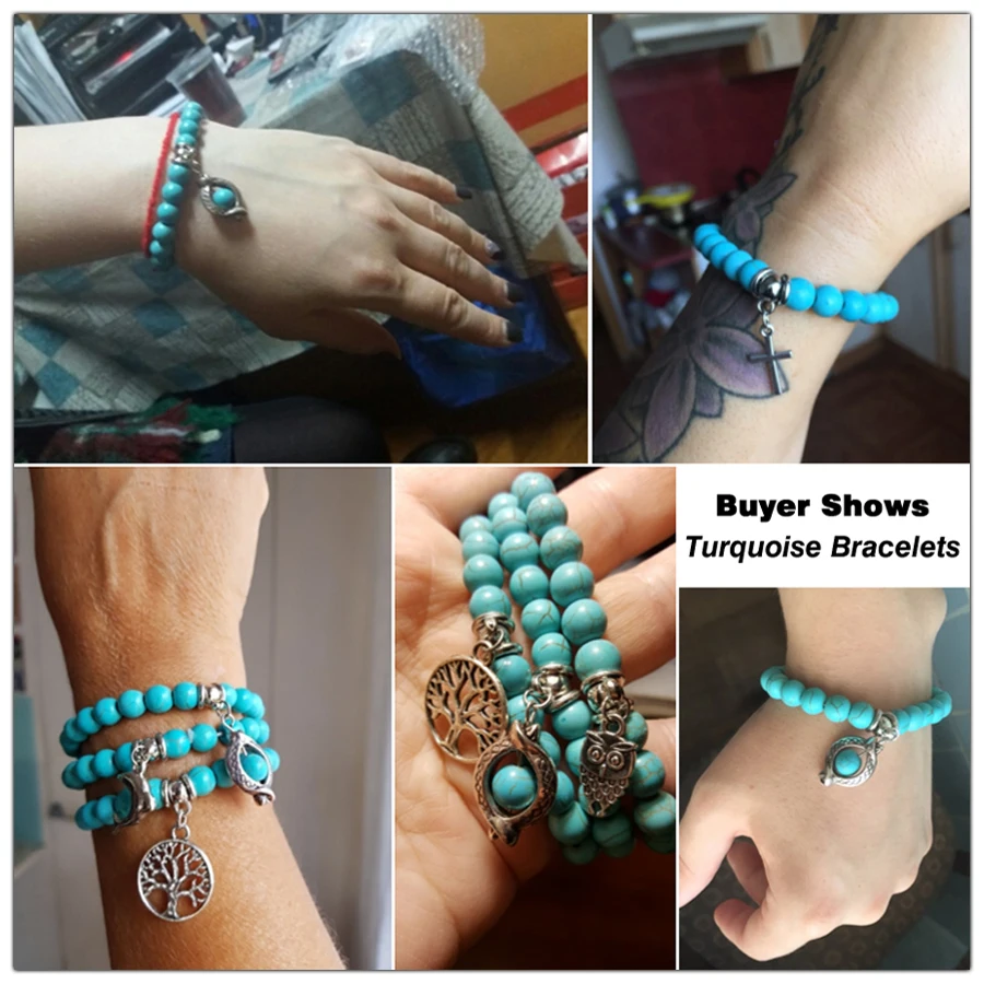SHEEGIOR Boho винтажные браслеты с бирюзой для женщин мужчин Крест Дерево змея Сова ручной браслет с подвеской браслет модные украшения