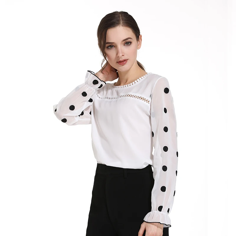 Длинные Рукава Женские Блузки модные 2019 сладкий шифон Женская одежда с О