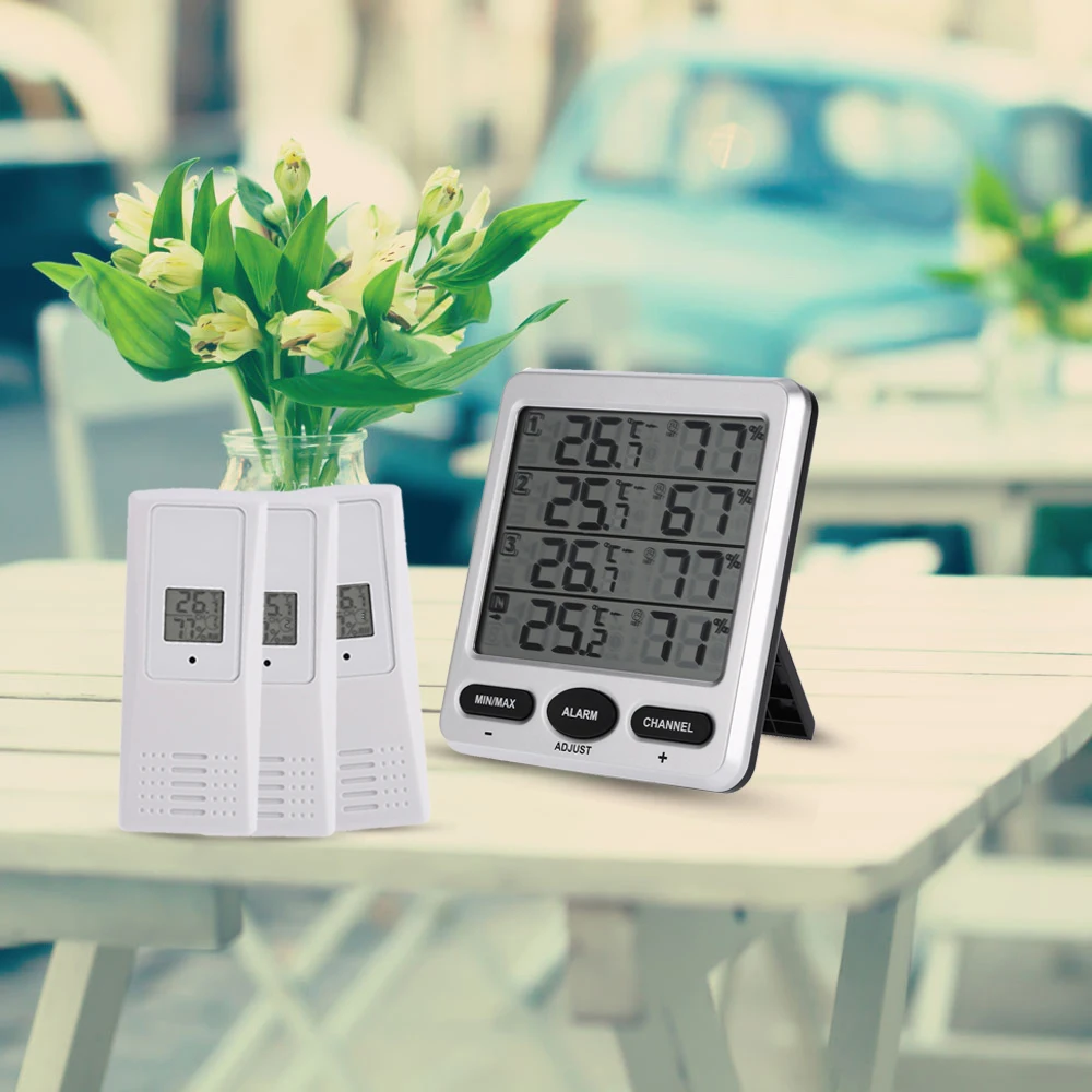 Multi-functional LCD Wireless 8-Channel Indoor/Outdoor Thermo-hygrometer with Three Remote Sensors Alarm Function Digital 433MHz | Дом и сад