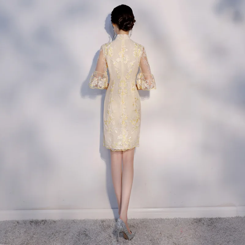 Китайское традиционное кружевное платье с коротким рукавом женское вечернее