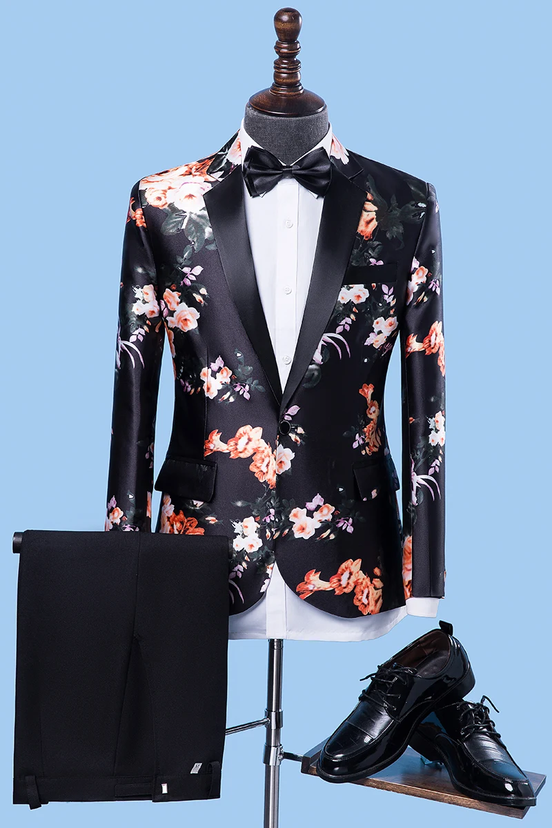 

Drop Shipping New Men's Stage Show 2-piece SetDress Suits Fashion Singer DJ Costume Host Chorus Wedding Flower Suits Jakcet+Pant