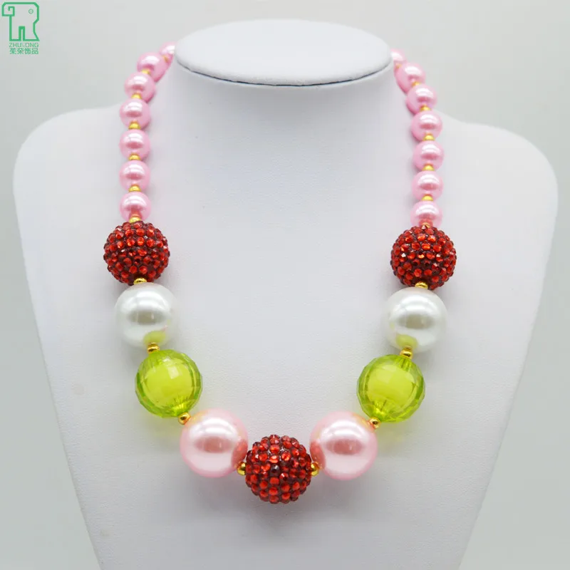 

5PCSChildren Pink Pearl Choker Necklace Princess Chunky Bubblegum Collares Girls Costume Jewelry Kids Pink Pearl Choker Necklace