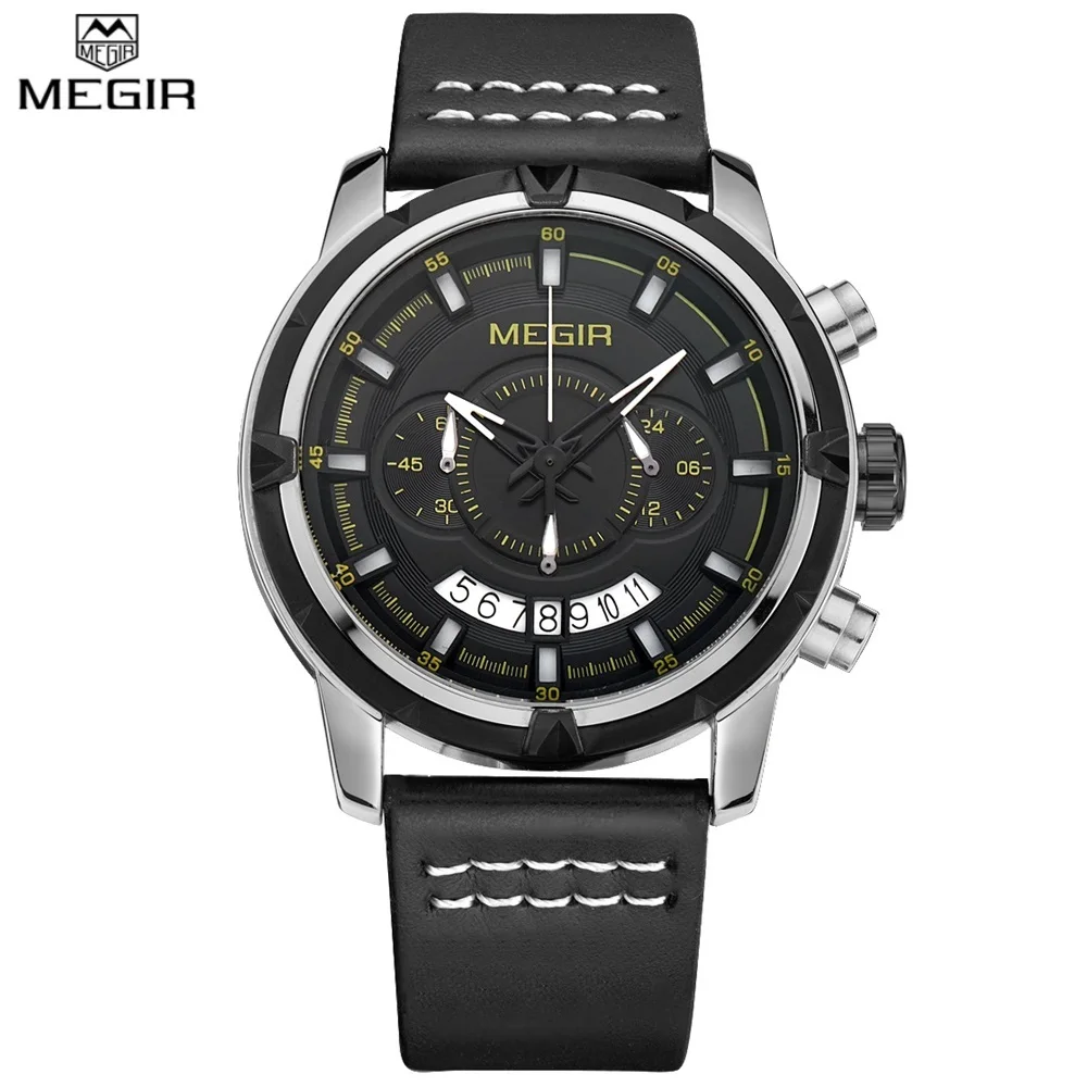 Известный бренд новинка кварцевые часы MEGIR из натуральной кожи