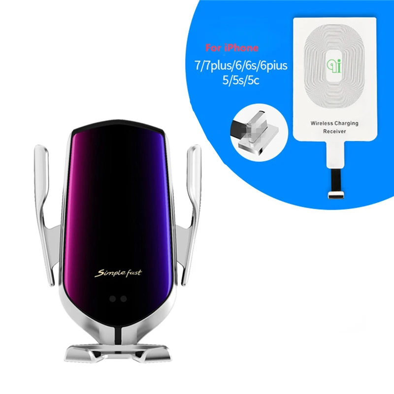 For iphone Silver Syrinx автоматический зажим беспроводное автомобильное зарядное устройство для iphone x 7 Android Air Vent держатель телефона Зарядка Монтажная скоба поддержка - Цвет: For iphone Silver
