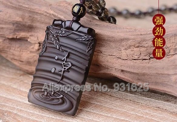 Красивая подвеска из натурального обсидиана с натуральным льдом резной