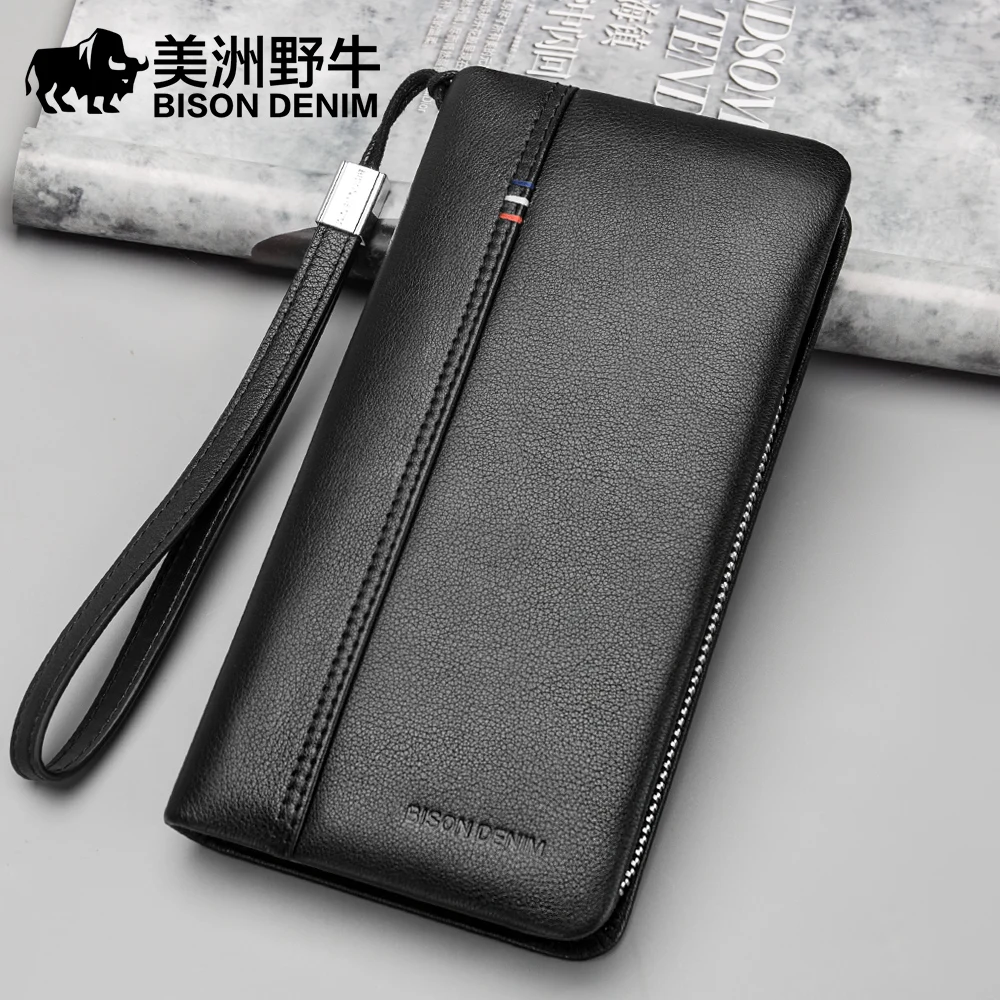 Мужские сумки из натуральной кожи BISON DENIM деловая вместительная сумка-клатч