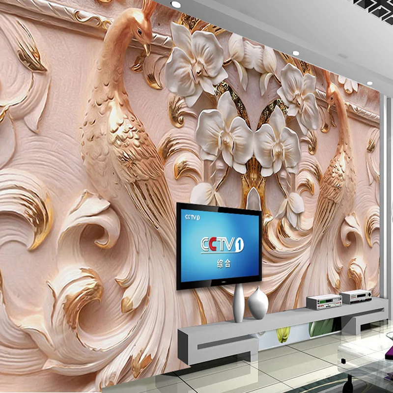3D Stereo Relief Peacock Flowers Mural Photo Wallpaper Living Room TV Sofa Study Backdrop Art Wall Paper For Walls Home Decor |
