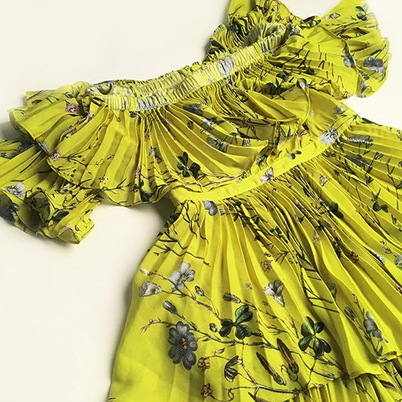 Женское длинное пляжное платье с открытыми плечами Boho желтое элегантное