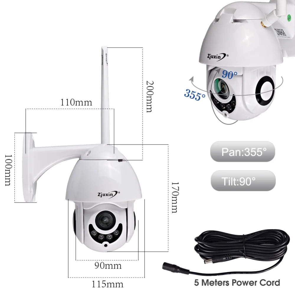Zjuxin 1080P HD 2MP PTZ WIFI IP камера наружная IR Водонепроницаемая купольная H.264 Onvif